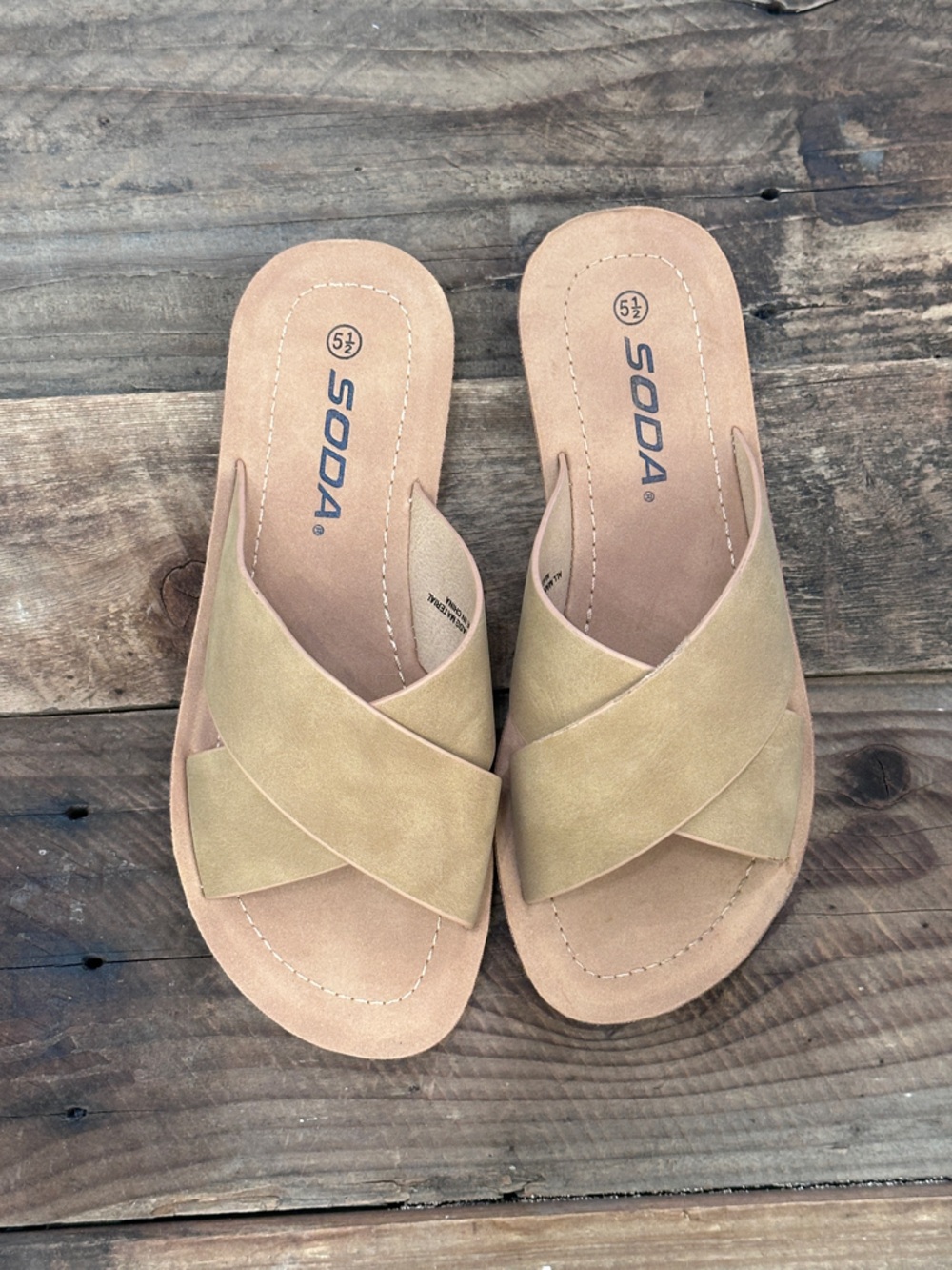Soda Women's Light Tan Crisscross Slide Sandals